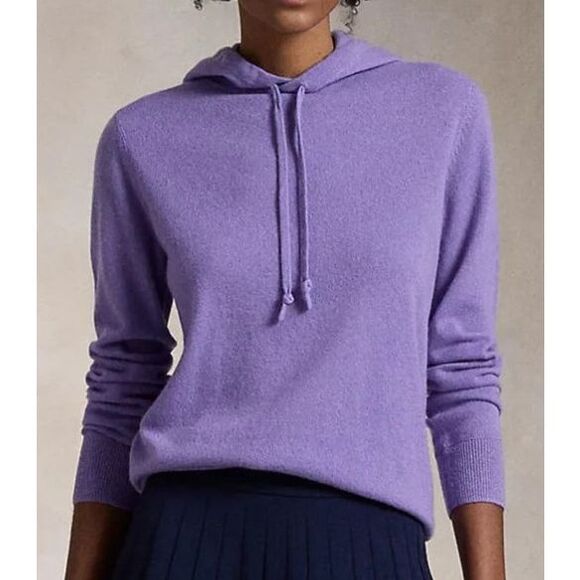 RLX Ralph Lauren Women’s Sz M Purple Washable Cashmere Hooded Sweater - Picture 8 of 9